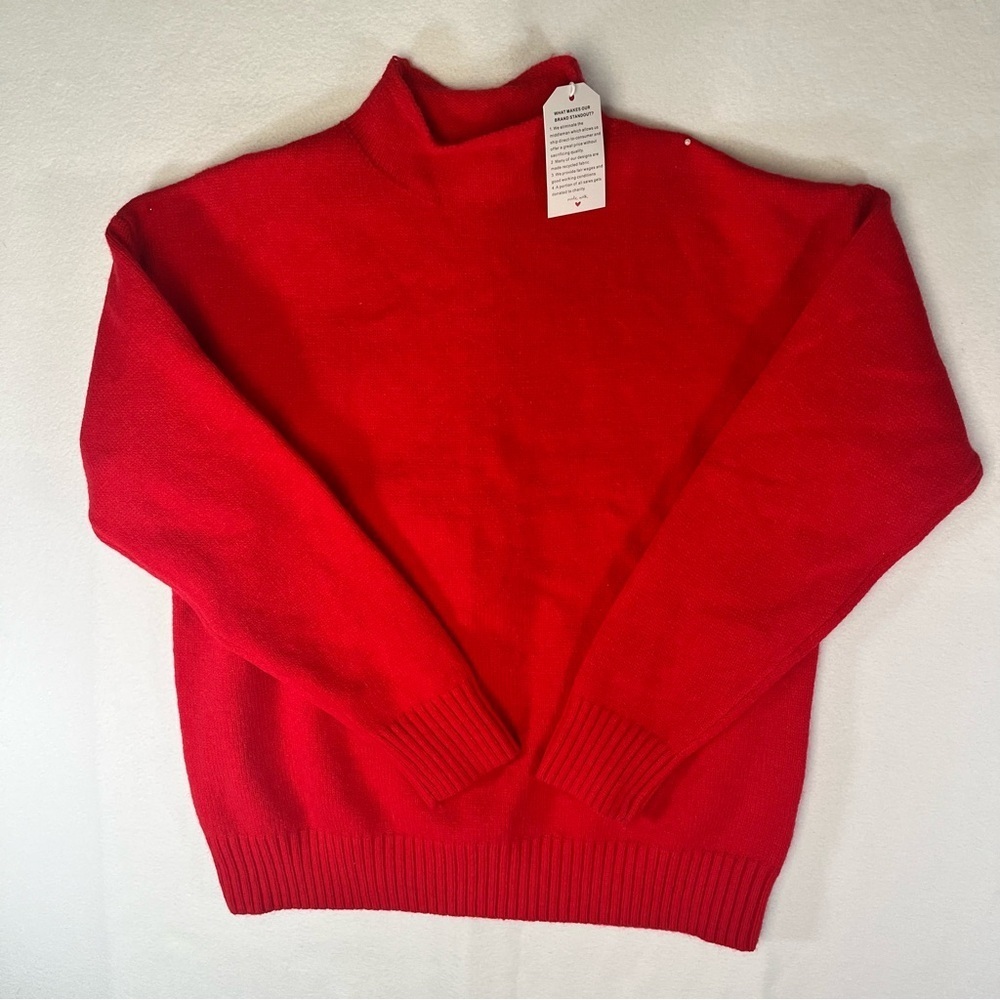 NWT Made with Love Vibrant Red Mock Neck Knit Sweater Preppy Minimalist Sz S